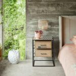 Marudhar Craft Modern Bohemian Black Wood & Natural Cane 2-Drawer Nightstand