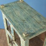 Vintage Blue & White Wooden Display Cabinet with Glass Panels - Image 4