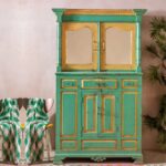 Green & Yellow Vintage Wooden Dresser Unit with Mirrored Doors