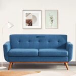 Tufted Fabric 3-Seater Sofa (Blue)