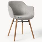 Upholstered Dining Arm Chair with Wooden Legs (Soft White) - Image 3
