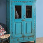 Vintage Blue Wooden Glazed Almirah with Drawers - Image 4