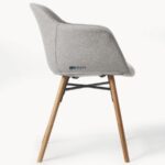 Upholstered Dining Arm Chair with Wooden Legs (Soft White) - Image 5