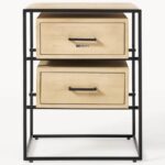 Marudhar Craft Modern Bohemian Black Wood & Natural Cane 2-Drawer Nightstand - Image 5