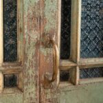 Vintage Green Art Deco Wooden Almirah with Embossed Glass - Image 5