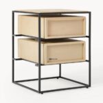 Marudhar Craft Modern Bohemian Black Wood & Natural Cane 2-Drawer Nightstand - Image 6