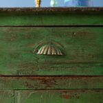 Green Vintage Wooden Cupboard with Drawers & Natural Wood Top - Image 4