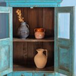 Vintage Blue Wooden Glazed Almirah with Drawers - Image 6