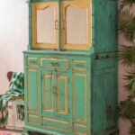 Green & Yellow Vintage Wooden Dresser Unit with Mirrored Doors - Image 6