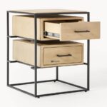 Marudhar Craft Modern Bohemian Black Wood & Natural Cane 2-Drawer Nightstand - Image 2