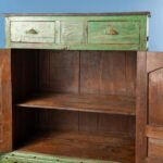 Green Vintage Wooden Cupboard with Drawers & Natural Wood Top - Image 5