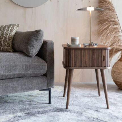 Marudhar Craft Scandi-Modern Tambour Walnut Bedside Table