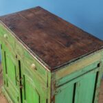 Green Vintage Wooden Cupboard with Drawers & Natural Wood Top - Image 6