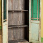 Vintage Green Art Deco Wooden Almirah with Embossed Glass - Image 2