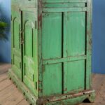 Green Vintage Wooden Cupboard with Drawers & Natural Wood Top - Image 2