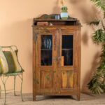 Wooden Vintage Glazed Cabinet with Shelves