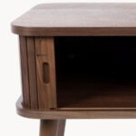 Marudhar Craft Scandi-Modern Tambour Walnut Bedside Table - Image 4