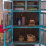 Blue Vintage Wooden Cupboard with Mesh Doors - Image 3