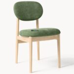 Modern Fabric Upholstered Wooden Dining Chair (Olive Green) - Image 4