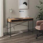 Industrial Style Solid Wood Study Desk with Metal Frame