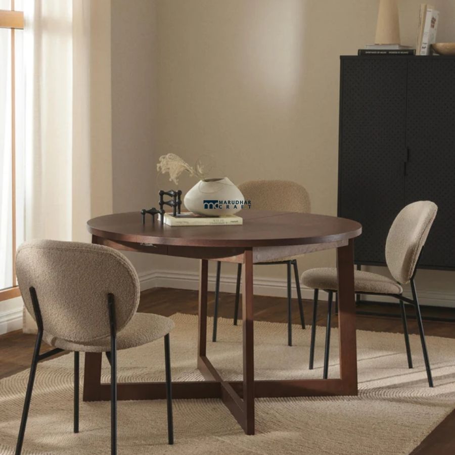 12 Modern Round Wooden Dining Table with Cross Base - Image 1