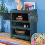 Vintage Blue Wooden Cupboard with Open Shelves - Image 4