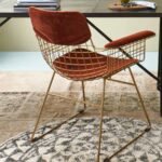 Modern Metal Wire Lounge Chair with Upholstered Seat & Back (Rust Orange)