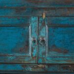 Vintage Blue Wooden Cupboard with Open Shelves - Image 2