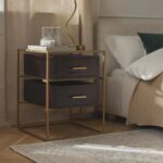 Marudhar Craft Modern Bohemian Black Wood & Natural Cane 2-Drawer Nightstand