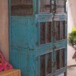 Blue Vintage Wooden Cupboard with Mesh Doors - Image 2