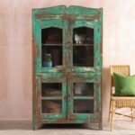 Vintage Green Glazed Wooden Cabinet