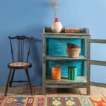 Vintage Light Blue Wooden Side Cabinet with Glass Panels - Image 4