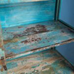 Vintage Light Blue Wooden Side Cabinet with Glass Panels - Image 2