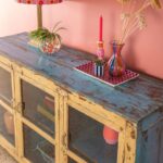 Vintage Blue & Yellow Wooden Glazed Sideboard - Image 4