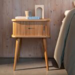 Marudhar Craft Scandi-Modern Tambour Walnut Bedside Table