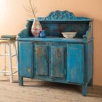 Vintage Light Blue Wooden Cupboard with Shaped Top & Carved Details - Image 3