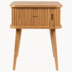 Marudhar Craft Scandi-Modern Tambour Walnut Bedside Table - Image 4