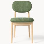 Modern Fabric Upholstered Wooden Dining Chair (Olive Green) - Image 5