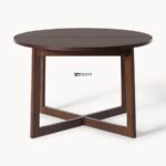 Modern Round Wooden Dining Table with Cross Base - Image 3