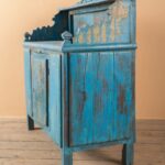 Vintage Light Blue Wooden Cupboard with Shaped Top & Carved Details - Image 5