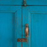 Blue Wooden Vintage Storage Cupboard with Mesh Panels - Image 3