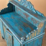 Vintage Light Blue Wooden Cupboard with Shaped Top & Carved Details - Image 2