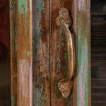 Vintage Blue, Green & Lilac Wooden Cabinet with Glass Doors - Image 6