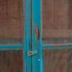 Blue Wooden Vintage Storage Cupboard with Mesh Panels - Image 4