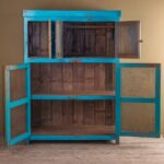 Blue Wooden Vintage Storage Cupboard with Mesh Panels - Image 5