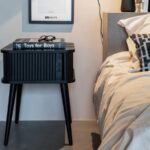 Marudhar Craft Scandi-Modern Tambour Walnut Bedside Table