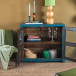 Vintage Blue Wooden & Metal Cabinet with Glass Doors - Image 3