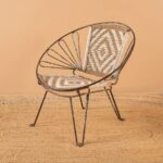 Vintage Balloon Chair with Two-Tone Natural Weave