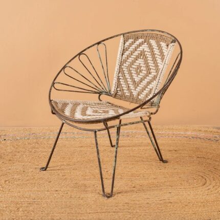 Vintage Balloon Chair with Two-Tone Natural Weave
