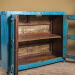 Vintage Blue Wooden & Metal Cabinet with Glass Doors - Image 4